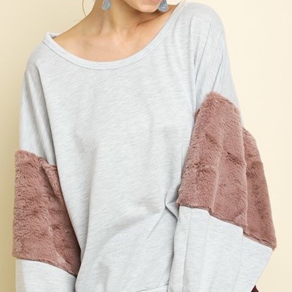 Soft Mauve Fur Bubble Sleeve Oversized Grey Top! - Picture 3 of 9